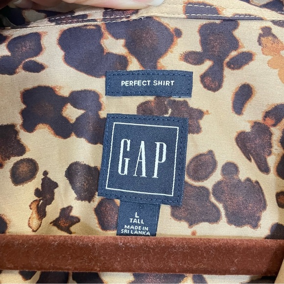GAP Leopard Print Perfect Shirt Long Sleeves Cotton Button Up Blouse Size L Tall - Picture 4 of 13